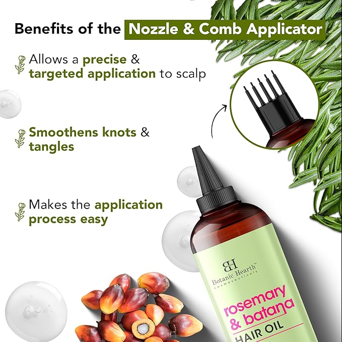 Botanic Hearth Hair Oil for Hair Growth & Hair Relaxer | Strengthening Dry, Frizzy, Damaged Hair & Scalp Treatment | Rosemary Batana Hair Oil – 6.7 Fl Oz (2 Pack)