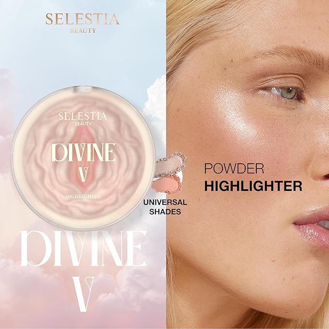 Powder Highlighter Makeup – Divine V – Radiant Glow for All Skin Tones, Easy-to-Apply, 0.53 oz