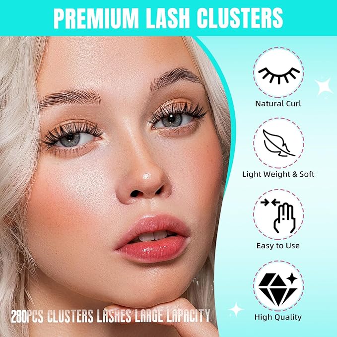 Lash Clusters Wispy 280PCS Eyelash Extension 40D Cluster Lashes Individual Lashes DIY Lash Extension Natural Look Cluster Eyelash Extensions Soft False Eyelashes at Home for Beginners(10mm)