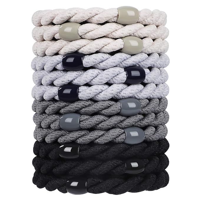 12 pcs Assorted Elastic Hair Ties, No-Metal Gentle Secure Hold Ponytail Holders, No Damage or Snagging Hair Bands, Perfect for Girls and Women with Thick or Curly Hair (Multicolor 4)