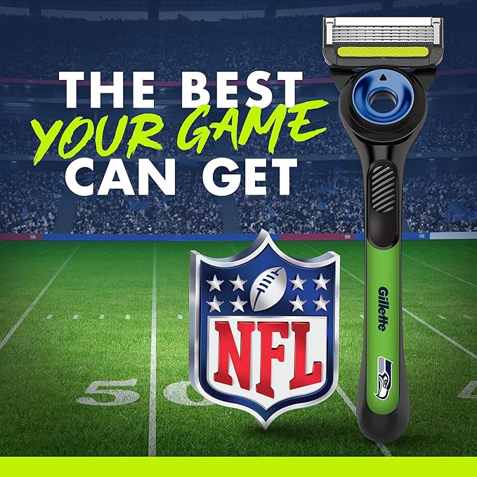 Gillette Labs Special NFL Seahawks Edition Shaving Razor for Men - 1 Handle, 4 Razor Blade Refills & Magnetic Stand, GilletteLabs with Exfoliating Bar