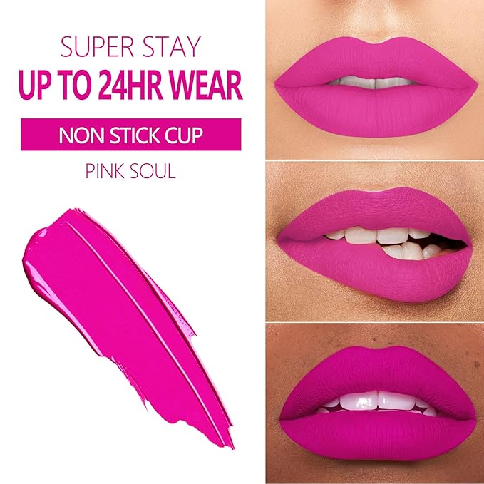 MAKI YIKA 3Pcs Matte Liquid Lipstick Makeup Set Red Purple Pink Lipstick Long Lasting Smudge Proof Non Transfer Lip Makeup, Purple/Pink/DeepRed
