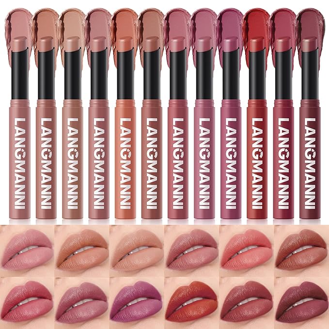 Jolilab 2Pcs Glitter Lip Kit - Velvet Matte & Nude Matte Lipstick + Glitter Lip Gloss/Glitter Lipstick High Pigmented Long-Lasting Waterproof Beauty Cosmetics Gift for Women(#03+08)