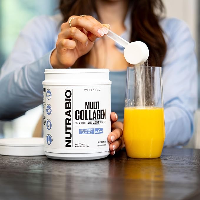 NutraBio Multi Collagen Powder- Hydrolyzed Collagen Peptides for Glowing Hair & Skin- Grass-Fed- Collagen Powder for Women and Men- 40 Servings
