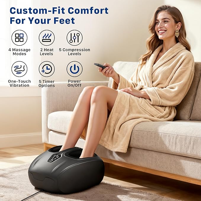 Musugy Foot Massager Machine with Heat : Deep Kneading Shiatsu Foot Massager with Vibration & Compression for Plantar Fasciitis & Neuropathy - for Women & Men,Relax for Office Home Use