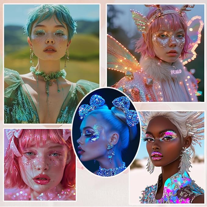 Face Body Glitter, Hair Glitter Sparkles Chunky Face Glitter Gel for Girls Makeup Singer Concerts Mermaid Festival Sequins Face Paint (3pc Rose)