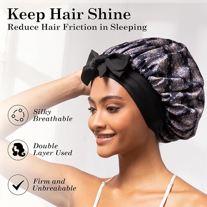 Tie Band Silk Satin Bonnet for Sleeping Hair: Women Sleep Night Wrap Cap for Straight Wavy Curly Coily Kinky Natural Hair Head - Bohemia