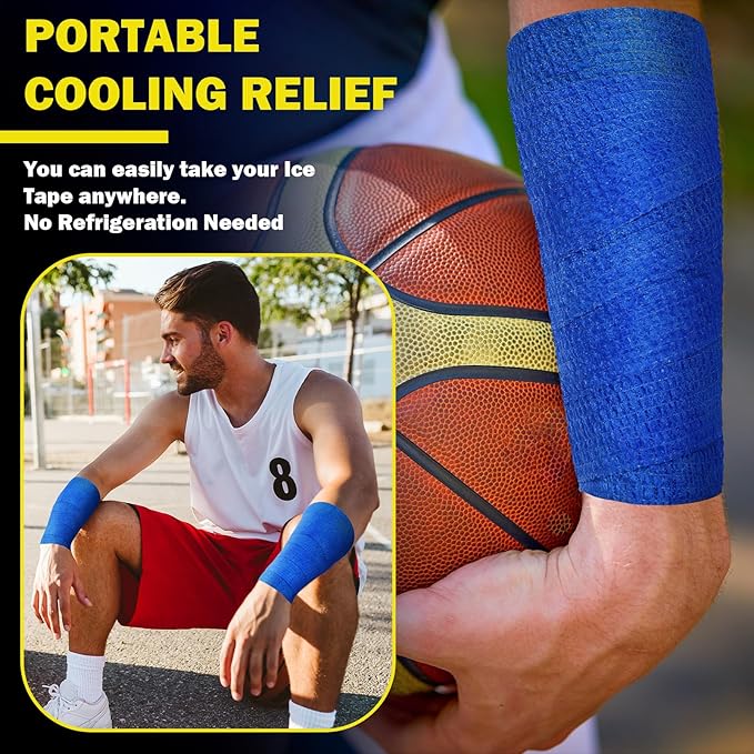 Geiserailie 2 Pcs Instant Cooling Ice Tape Self Sticking Compression Wrap Reusable Sport Ice Tapes No Refrigeration Needed Athletic Muscle Bandage for Pain Relief and Swelling(Blue,2 Inches)