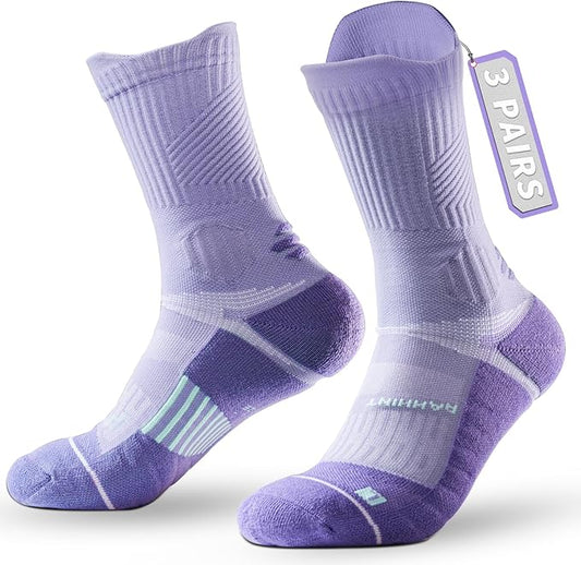 Coolmax Compression Running Socks for Women 3 Pairs, Anti-Blister Moisture Wicking Boot Crew Cushion Athletic Workout Socks