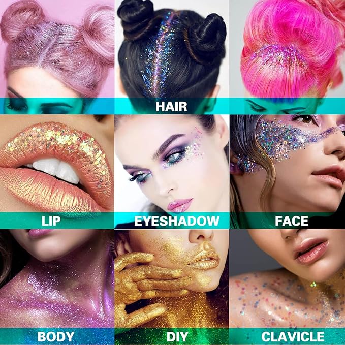 MEICOLY Chameleon Blue Hair Glitter,Chunky Face Glitter Gel,Color Changing Mermaid Singer Concerts Sparkling Glitter for Face Body,Halloween Festival Party Makeup,50ml