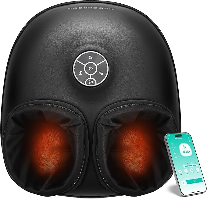 Medcursor Foot Massager with Heat [2026 Upgraded], Shiatsu Deep Kneading Machine, Multi Air Compression Intensity, Smart APP Mobile Remote Control, Feet Massage for Home and Office Use