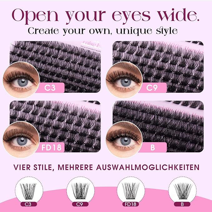 Lash Clusters Kit Wispy Eyelash Extensions 10-18mm D Curly DIY Individual Lashes Kit for Natural Volume Includes Lash Bond and Seal Tweezers DIY at Home Salon Quality Beginner Friendly