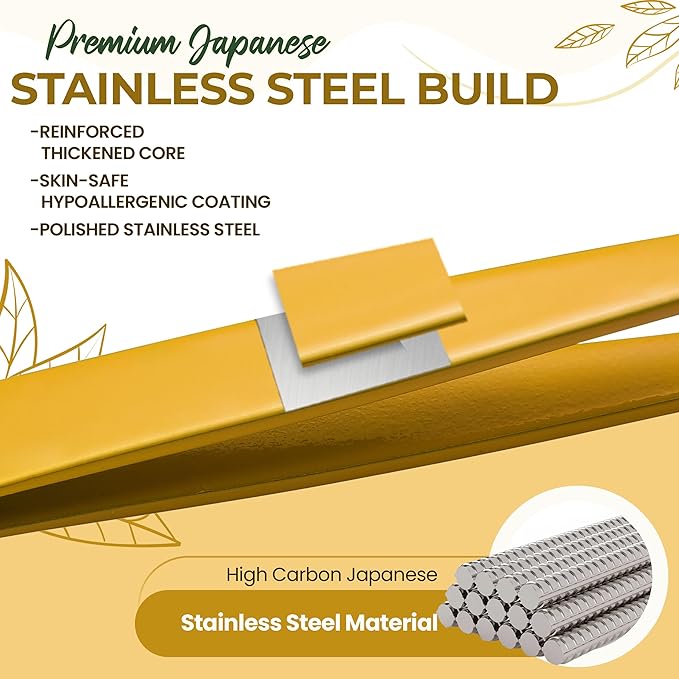 Professional Slant Tip Eyebrow Tweezers for Women & Men – Precision Hair Removal Tool – Stainless Steel Tweezers for Eyebrow Shaping, Facial Hair, Ingrown Hair & Splinter Removal (Golden Glow)