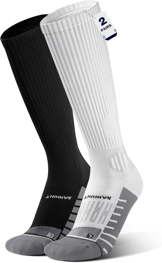 Rahhint Coolmax 20-30 mmHg Compression Running Socks, Long Distance Anti Blister Cushion Moisture Wicking Tall Athletic Socks