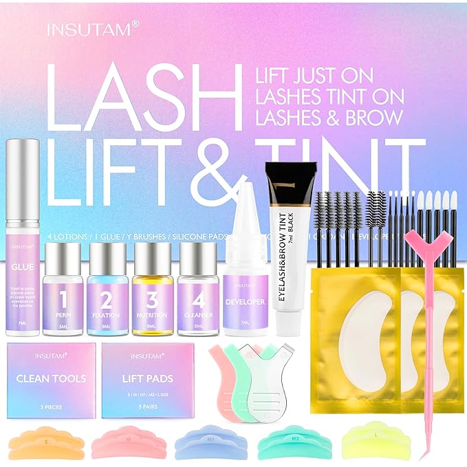 INSUTAM Professional Lash Lift Kit: Semi-Permanent Black Eyebrows Eyelash Perm Set - Salon Quailty Eyelash Lamination at Home for Women (Black)