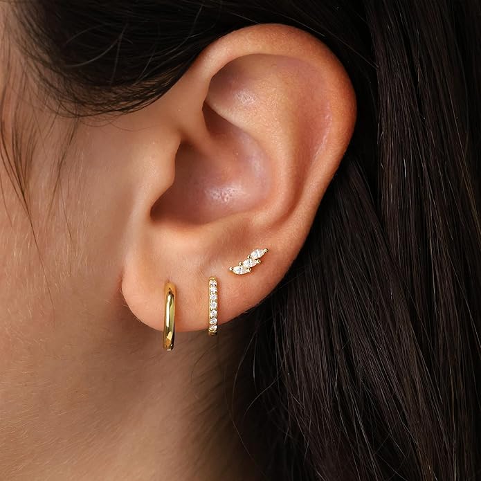 Freekiss 3 Pairs Gold Hoop Earrings Set: Dainty Stud Earrings Trendy Small 14K Gold Plated Hypoallergenic Dangle Cartilage Huggie Hoop Earrings for Women Gold Jewelry for Women Gifts