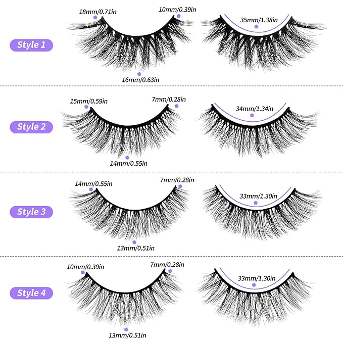 MAGEFY 20 Pairs 4 Styles Faux Mink Eyelashes, 7mm-18mm Lashes Natural Look to Dramatic False Eyelashes with Portable Boxes,Style-1