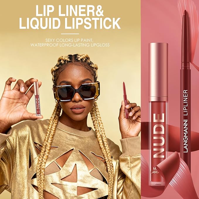 Jolilab 12Pcs Matte Lip Liner + Liquid Lipstick Set, One Step Velvety Nude Lip Stain Waterproof Long Wear High Pigment Lip Makeup Gift Set(Set B