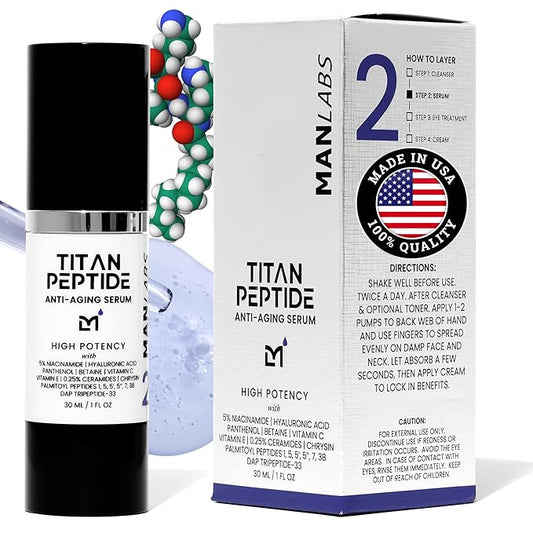 Man Labs Titan Anti-Aging Peptides Serum for Face – High Potency Mens Peptide Serum Moisturizer – Skin Care for Men – Face Serum Men – Anti Aging Serum – 5% Niacinamide, HA – All Skin Types –Unscented