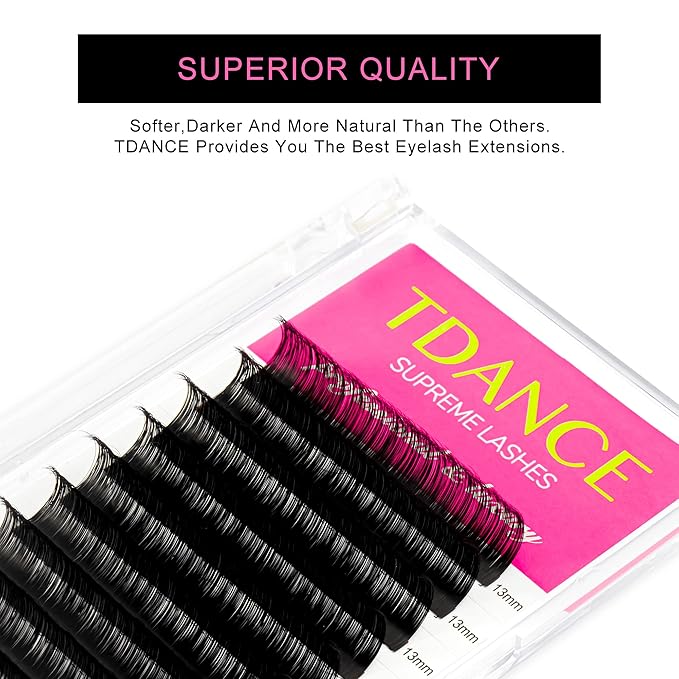 TDANCE Lash Extension Matte Black Eyelash Extension C CC D DD J B L Curl Volume & Classic Lash Extensions 0.03-0.18mm Thickness Professional Salon Use(0.03-C,10-17 mm)