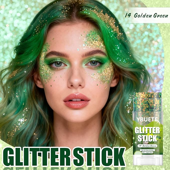 Golden Green Face and Body Glitter Stick for Sparkling Makeup, Hair Glitter Accessories for Women, Highlighting Stick for Fairy Dust, Cheerful Face Glitter for Festive Parties and Carnivals