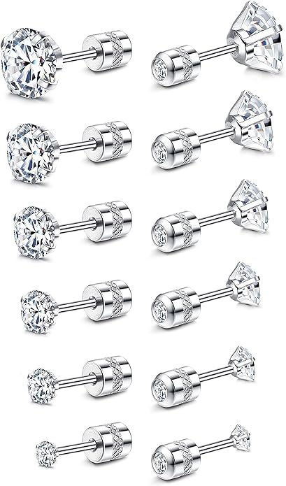 Fansilver 20G Hypoallergenic Flat Back Earrings for Women Men Silver 14K Gold Stainless Steel Stud Earrings Brithstone Cubic Zirconia Studs Surgical Steel Cartilage Earrings for Sensitive Ears