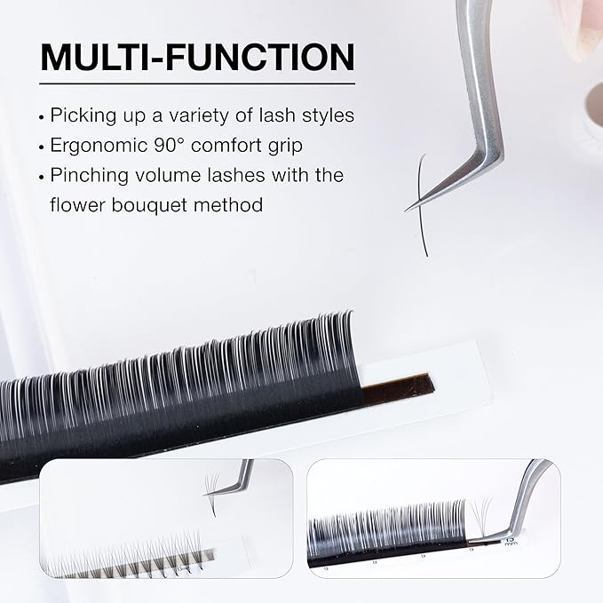 Curacoro Lash Tweezers for Eyelash Extensions - LashSmith 90° Tweezer for Easy Fan, Promade Fan & Multi-layered Lashes