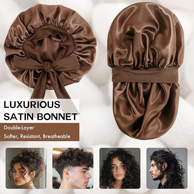 Silk Bonnet for Sleeping Women, Adjustable Soft Satin Lined Bonnet with Tie Band, Double Layer Sleep Night Cap