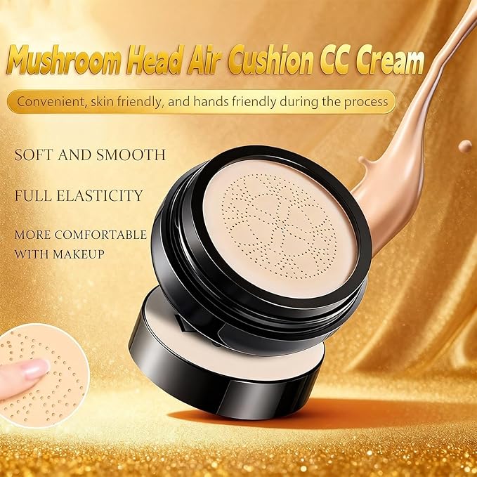 Foundation Cushion, 2026 New Mushroom Head Air Cushion Cc Cream Foundation, Bb Cream Foundations, Lifts and Moisturizes, Long-Lasting and Evens out Skin Texture (Natural color)