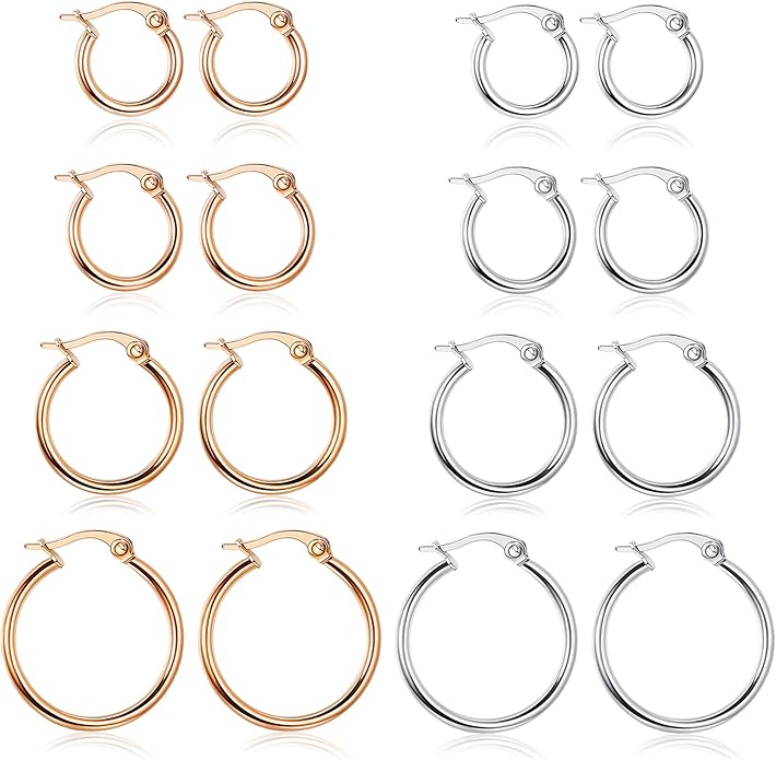 LOYALLOOK Gold Hoop Earrings Set Stainless Steel Rounded Small Hoop Earrings Set for Women Cute Huggie Earrings Nickel Free 10/12/15/20MM