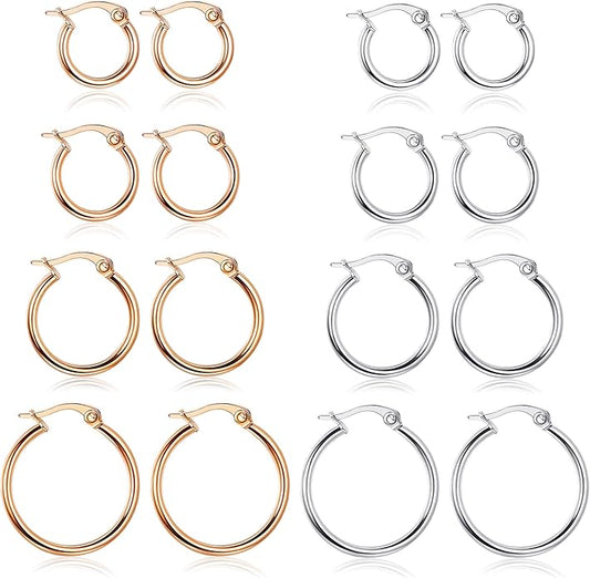 LOYALLOOK Gold Hoop Earrings Set Stainless Steel Rounded Small Hoop Earrings Set for Women Cute Huggie Earrings Nickel Free 10/12/15/20MM