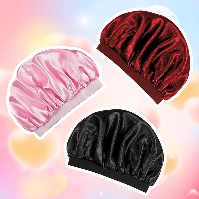 3 Pcs Bonnet for Kids, Kids Bonnets for Girls, Satin Silk Hair Bonnet for Sleeping, Soft Wide Band Sleep Cap for Curly Hair Braids for Teens Child Toddler
