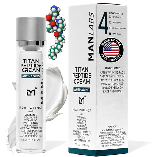 Man Labs Titan Peptide Anti-Aging Mens Face Cream – Mens Face Moisturizer – For Men, Face Lotion – Men, Skin Care – Tighten, Firm, Revitalize – Peptides, Vitamin C & E, Squalane – All Skin – Unscented