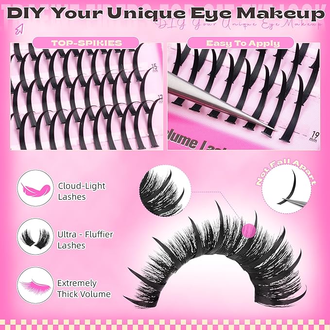 200D Lash Clusters with Spikes Thick Eyelash Clusters Volume Cluster Eyelash Extensions Lash Spikes D Curly Individual Lashes Long Spiky Lash Extension Mega Eyelashes Clusters by Pleell