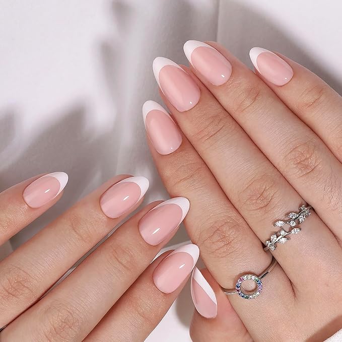 RPNZL Press On Nails - Paris | Classic French Manicure Tip, UV Finish Almond Nails, Reusable, Salon Quality | 32 Nails, 16 Sizes Kit with Glue and Adhesive Tabs