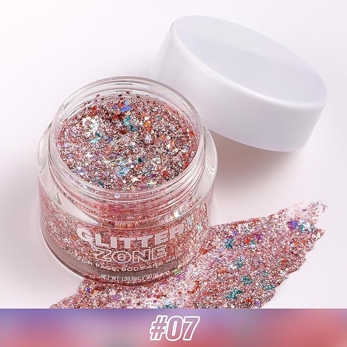 BestLand Body Glitter Gel for Women and Kids – Sparkle Glitter Makeup for Face, Body & Hair – Long Lasting Shimmer Gel for Festival accessories, Rave, Halloween, Party, Mermaid Look (07 Pink Stardust)