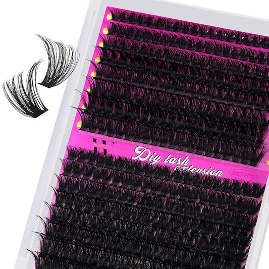 Lash Clusters 320PCS Individual Lashes D Curl Eyelash Clusters Mixed Length Cluster Eyelash Extensions Clusters Lashes with Thin Band Soft False Eyelashes DIY at Home(60D+80D,D-Mix9-16mm)