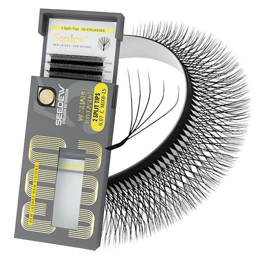 SEEDEW Double Tips 5D Lash Extensions, 0.07mm C Curl MIX8-15mm 12 Rows/Tray, W Shape 5D ww, 5D-Double Tips, PBT Volume Eyelash Grafting for Lash Tech, Artist, Beauty Salon(5DD-Black-0.07-C-MIX8-15mm)