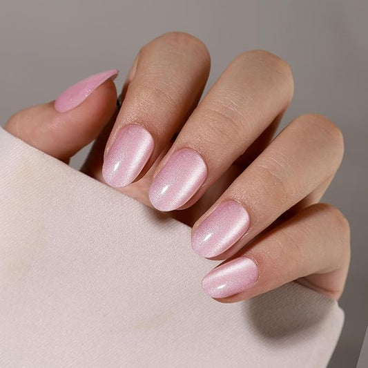 RPNZL Press On Nails - Blush | Short Oval Light Pink Cat Eye, UV Finish Almond Nails, Salon Quality | 32 Nails, 16 Sizes Kit with Glue and Adhesive Tabs I Female Founded
