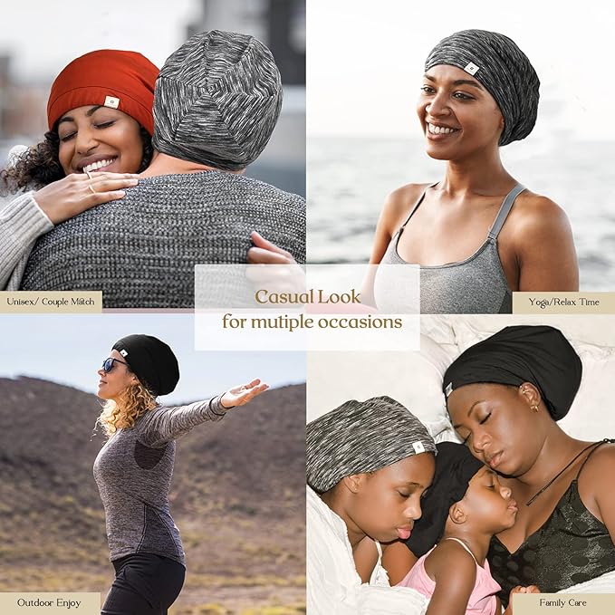 YANIBEST 2 Pcs Silk Bonnet Satin Bonnet Hair Bonnet for Sleeping - Adjustable Saty on Satin Lined Slouchy Beanie Hat for Women