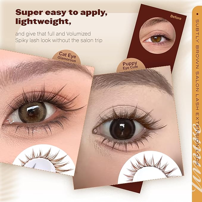 Anime Cluster Lashes Brown Lash Clusters Manga Eyelash Clusters Natural Dark Brown Individual Lashes 10-16MM Fairy Cluster Eyelash Extensions 110Pcs DIY Spiky Cluster Lashes at Home by JIMIRE