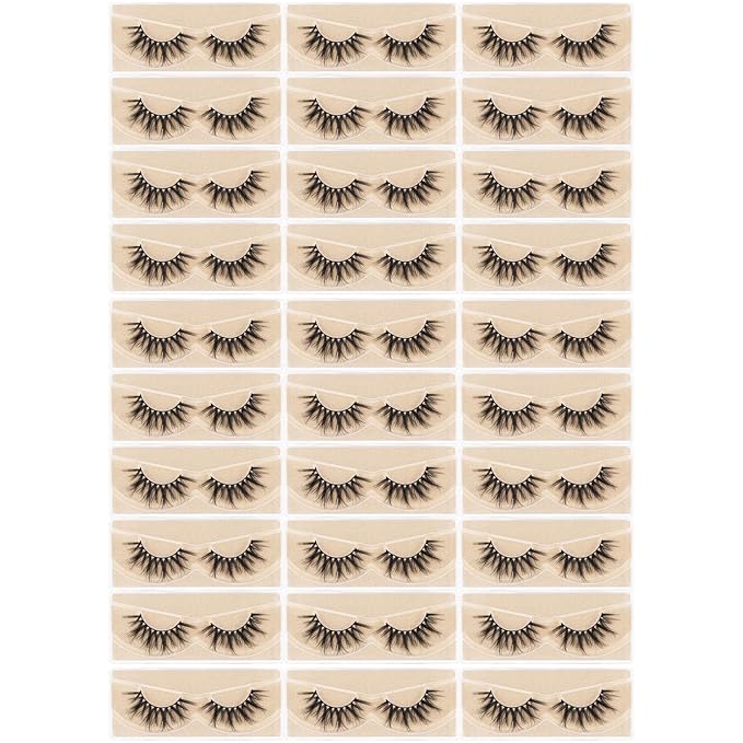 Wholesale Lashes, 3D Faux Mink Eyelash Bulk, 18mm Handmade Reusable Eye Lash, Dramatic Fluffy False Lash with Glitter Portable Packing (30 pairs - A02)