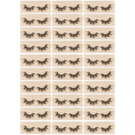 Wholesale Lashes, 3D Faux Mink Eyelash Bulk, 18mm Handmade Reusable Eye Lash, Dramatic Fluffy False Lash with Glitter Portable Packing (30 pairs - A02)