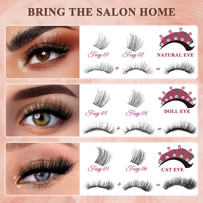 Diva Volunm Lash Clusters Kit Fluffy Eyelash Clusters 10-18mm thick DIY eyelash Extension Kit - Includes Bond & Seal, Remover, and Applicator for Salon-Quality Results.