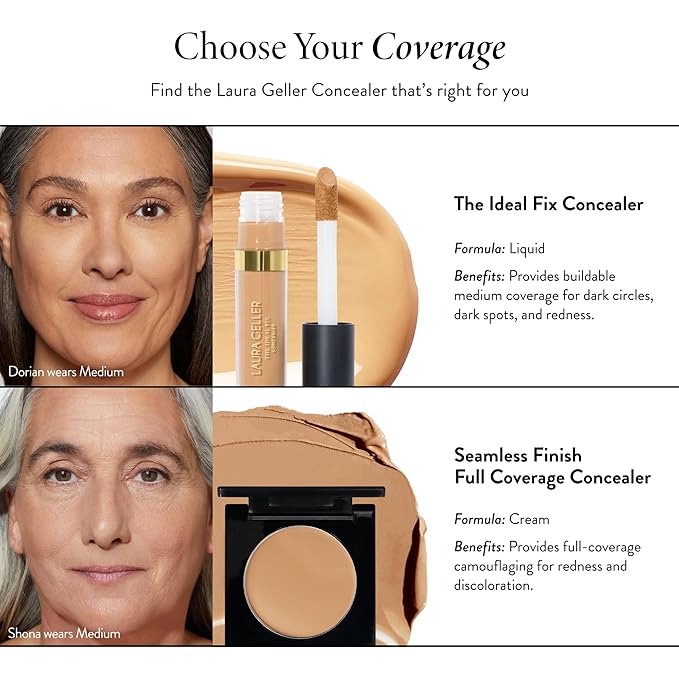 LAURA GELLER NEW YORK The Ideal Fix Concealer - Medium - Buildable Medium to Full Coverage Liquid Concealer - Covers Under Eye Dark Circles & Blemishes - Long-Lasting