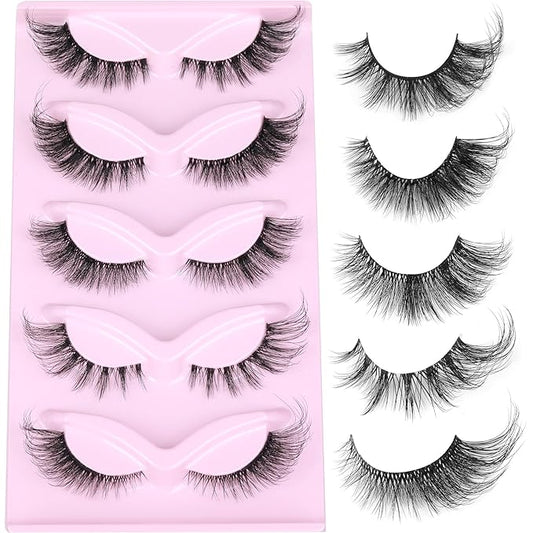 Cat Eye Lashes Fairy Eyelashes Wispy Full False Eyelashes Fox Strip Fake Eyelashes 5 Styles Mixed Fuzzy Mink Lashes with Long Tail Eye Lashes Pack 5 Pairs