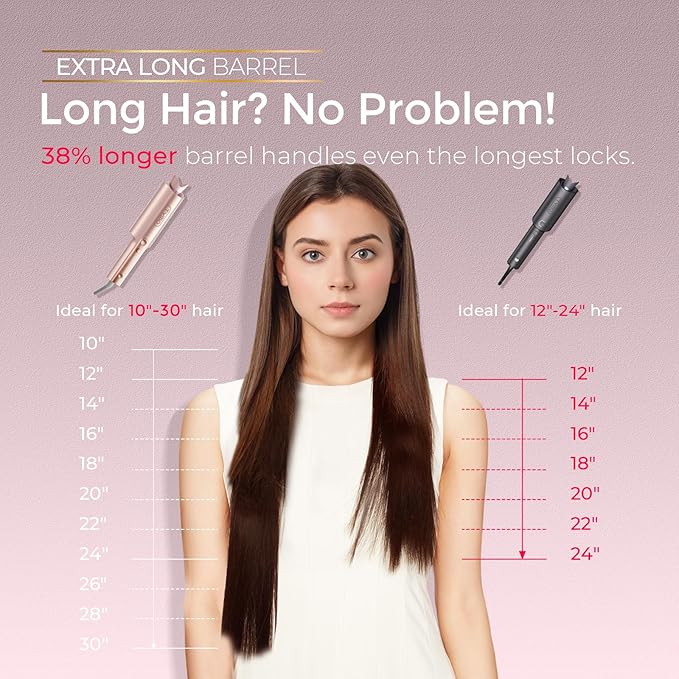 Upgraded Automatic Rotating Curling Iron - TYMO CurlPro Plus Long Barrel Curling Wand for Long Hair, Ceramic Hair Curler for Women, Anti-Scald, 600M Ionic, Dual Voltage, Gold Blush, 1 1/4 Inch