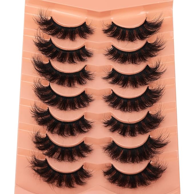 Fluff Mink Lashes Wispy False Eyelashes 18mm Thick Volume Faux Mink Lashes 7 Pairs Curly Fake Eyelashes Multipack by TOOCHUNAG