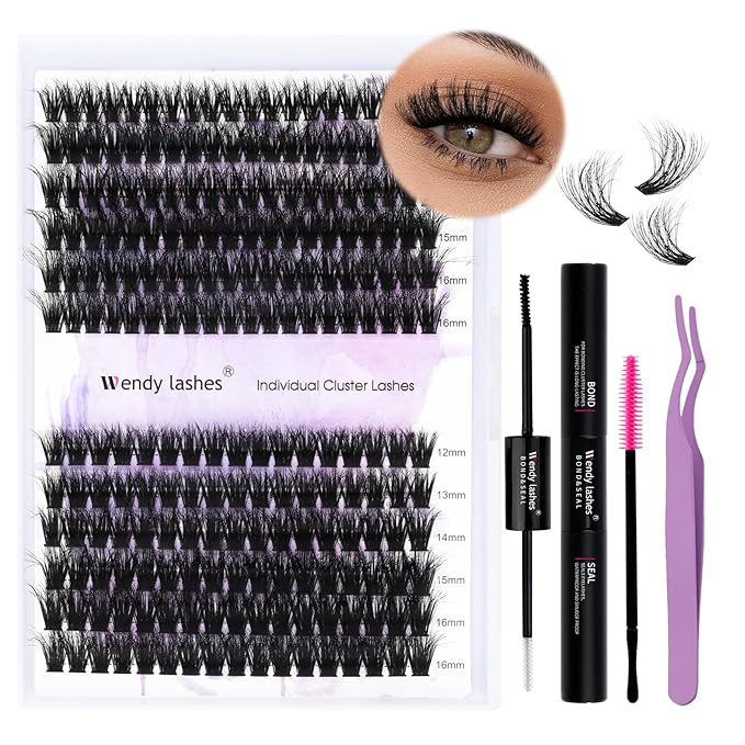 Lash Clusters Kit for Using at Home: Ultra-light, DIY, Natural, Fluffy, Wispy, Waterproof, Anime, Manga, Cat Eye, 3D Curl, 12-16mm, 60P+80P, Wendy, RT318