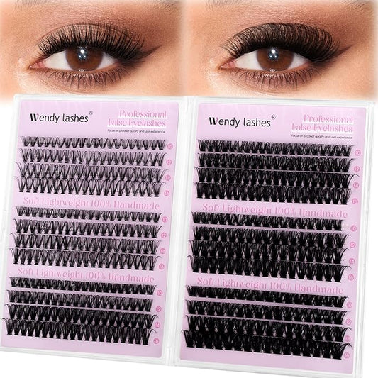 Lash Clusters 30D+40D+50D+60D+80D+100D Wispy Individual Lashes D-Curly Volume Lash Extensions 10-16mm Natural DIY Cluster Lashes for Beginners